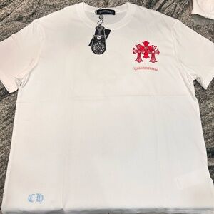 Chrome Hearts White Tee with Red and Blue Accents